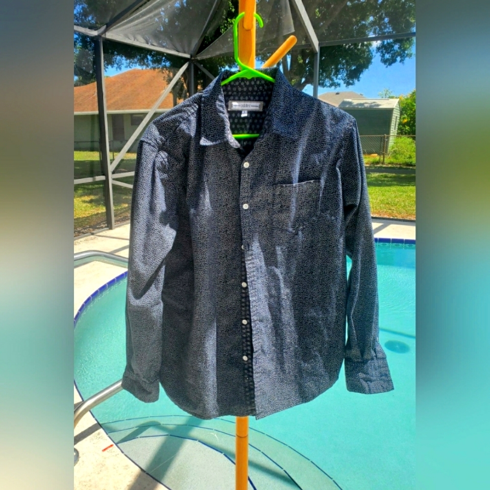 PD&C Men's Dress Button-Up Shirt, Navy Blue with Designs